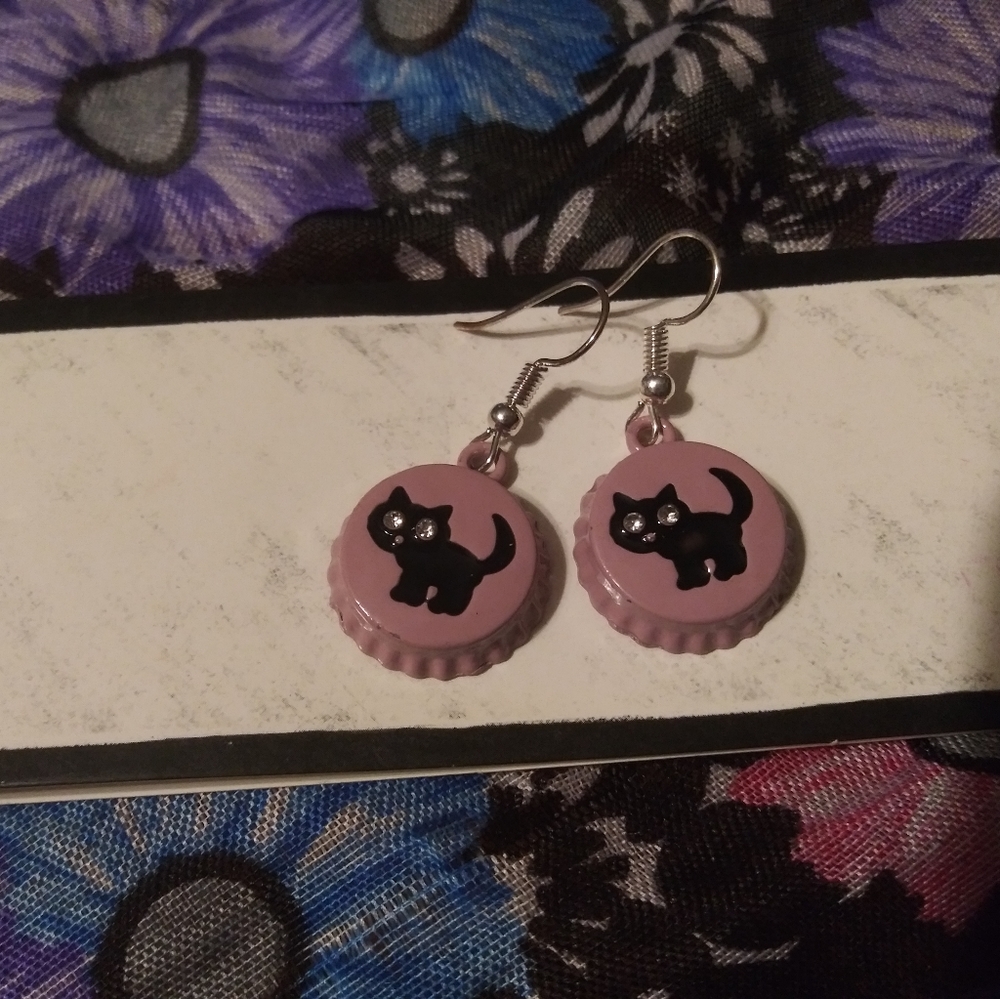 Bottle Cap Cat Earrings